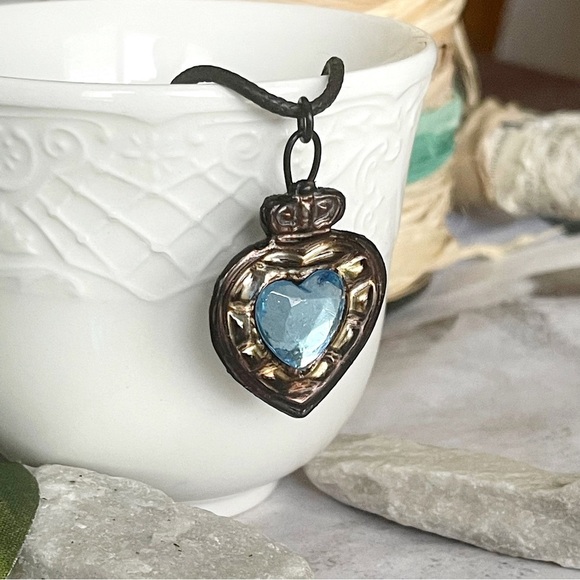 5 For $25💫Blue 3-D Jeweled Heart Pendant Necklace - Picture 6 of 7